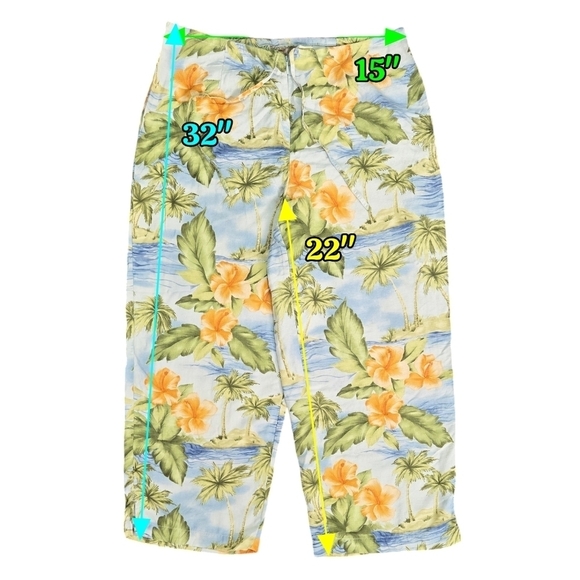 Tommy Bahama 100% Silk Tropical Floral Palm Cropped Pants Beachy Hawaii - Picture 2 of 9